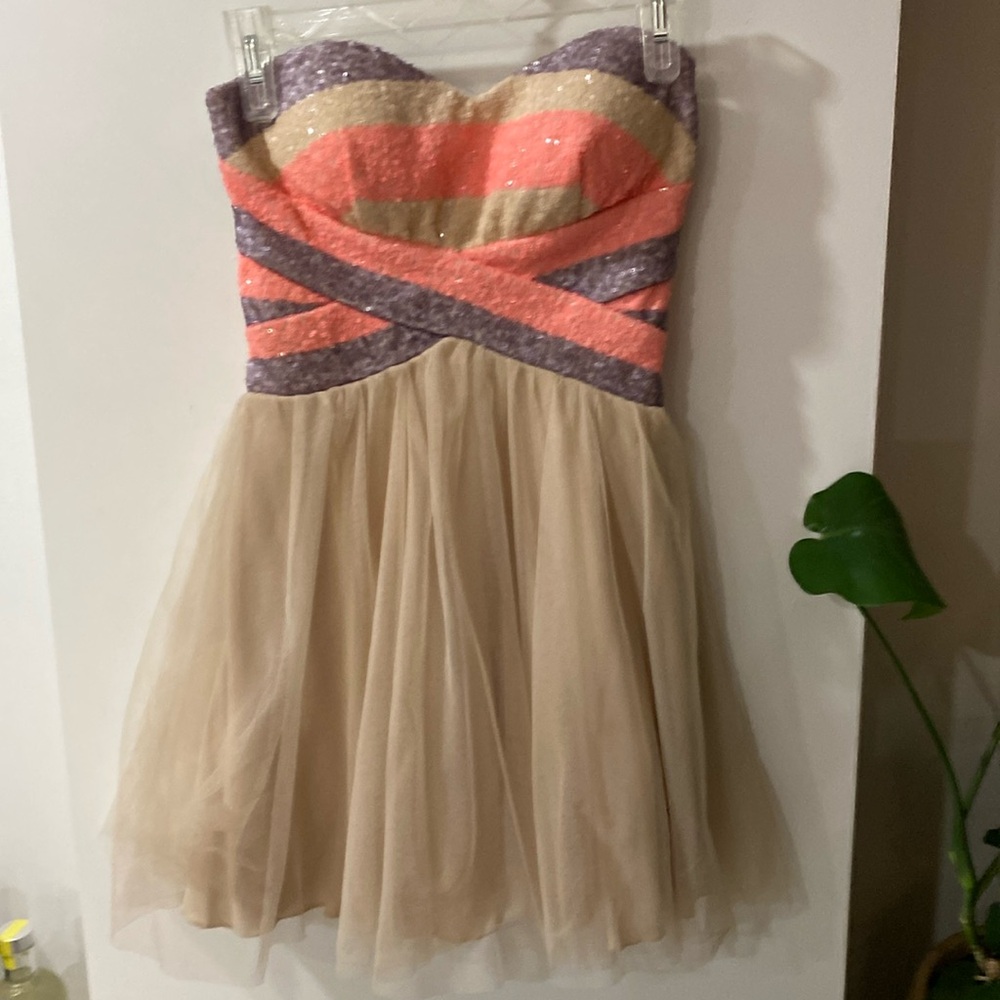 TEEZE ME nude blush pink sequin bodice tulle neg tutu skirt neon 3 strapless